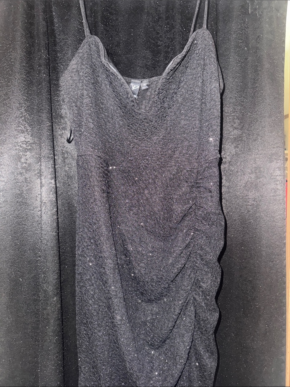 Windsor Black Sparkle Spaghetti-Strap Slip Dress with slit